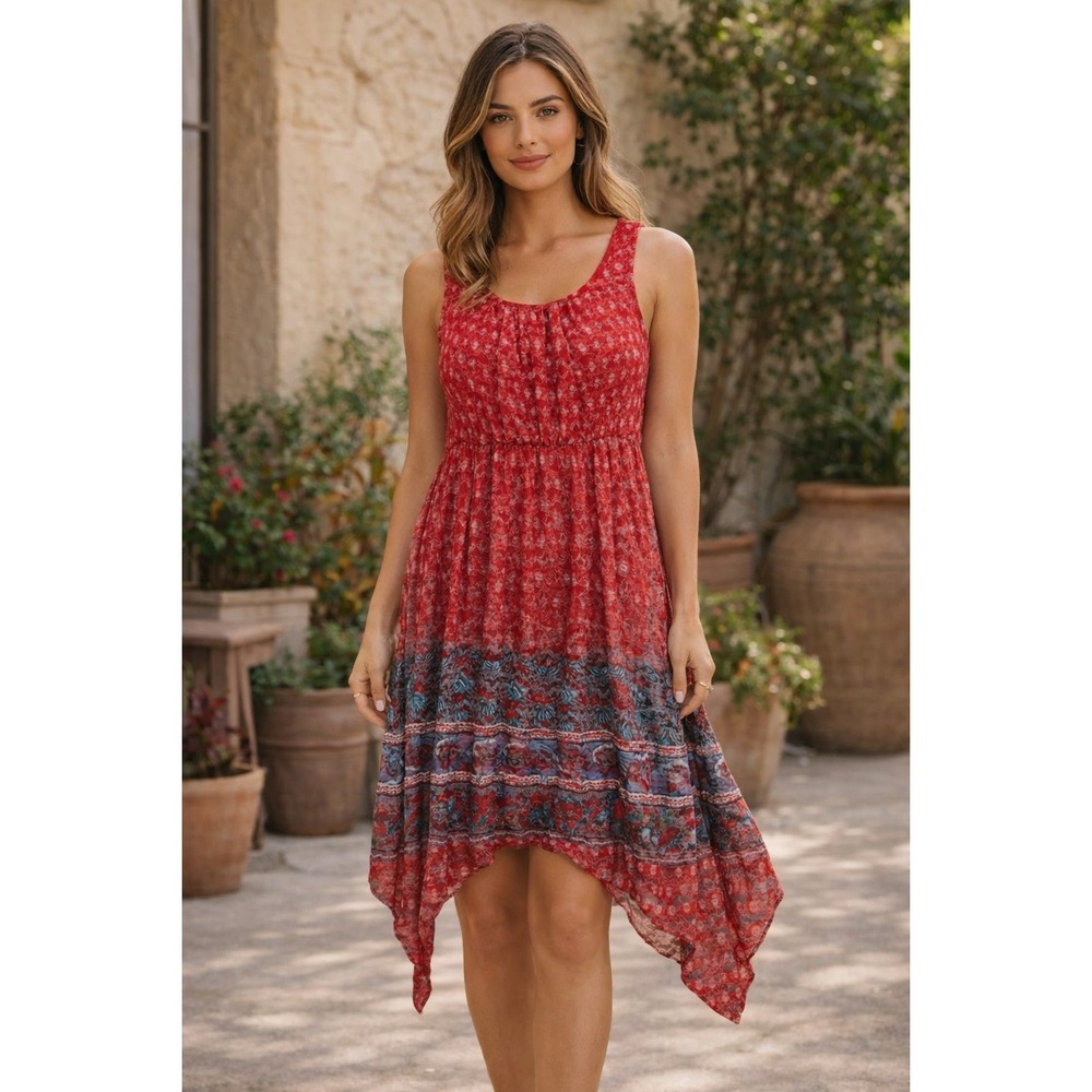 No Boundaries Dress Juniors Size XL (15-17) Sleeveless Hanky Asymmetric Hem Red